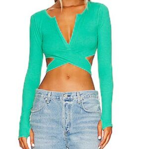 New Lovers + Friends Ludlow Wrap Top in Turquoise size XS